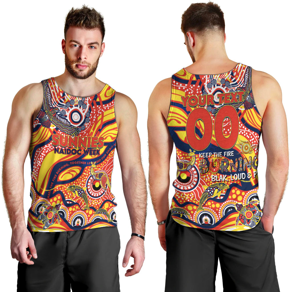 Custom NAIDOC Week 2024 Sunnies Men Tank Top Aboriginal Animals Keep The Fire Burning - Vibe Hoodie Shop
