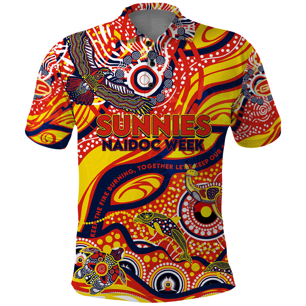 Custom NAIDOC Week 2024 Sunnies Polo Shirt Aboriginal Animals Keep The Fire Burning - Vibe Hoodie Shop
