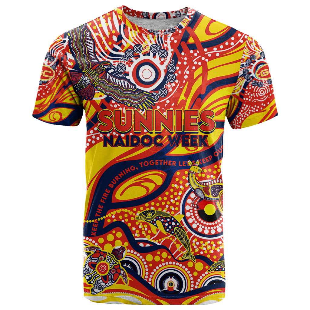 Custom NAIDOC Week 2024 Sunnies T Shirt Aboriginal Animals Keep The Fire Burning - Vibe Hoodie Shop