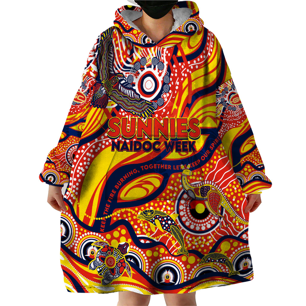 Custom NAIDOC Week 2024 Sunnies Wearable Blanket Hoodie Aboriginal Animals Keep The Fire Burning - Vibe Hoodie Shop