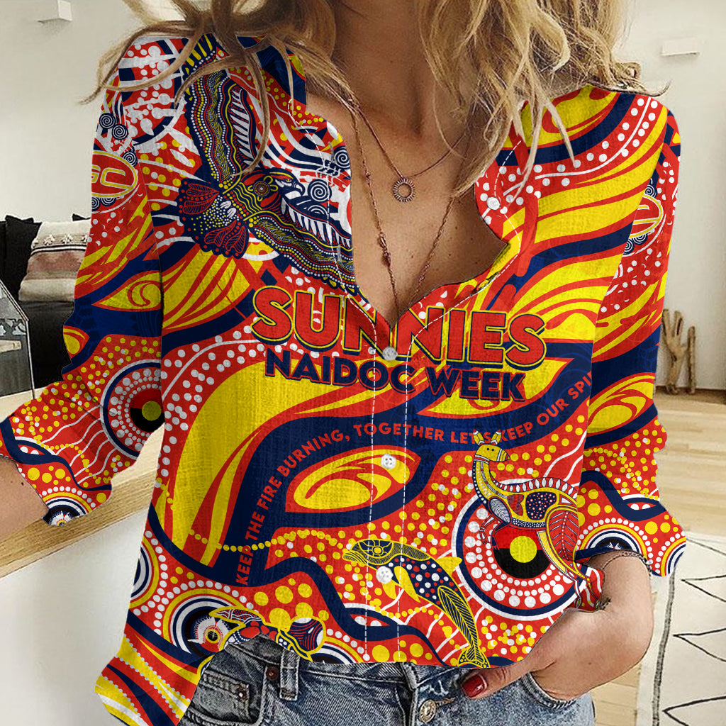 Custom NAIDOC Week 2024 Sunnies Women Casual Shirt Aboriginal Animals Keep The Fire Burning - Vibe Hoodie Shop