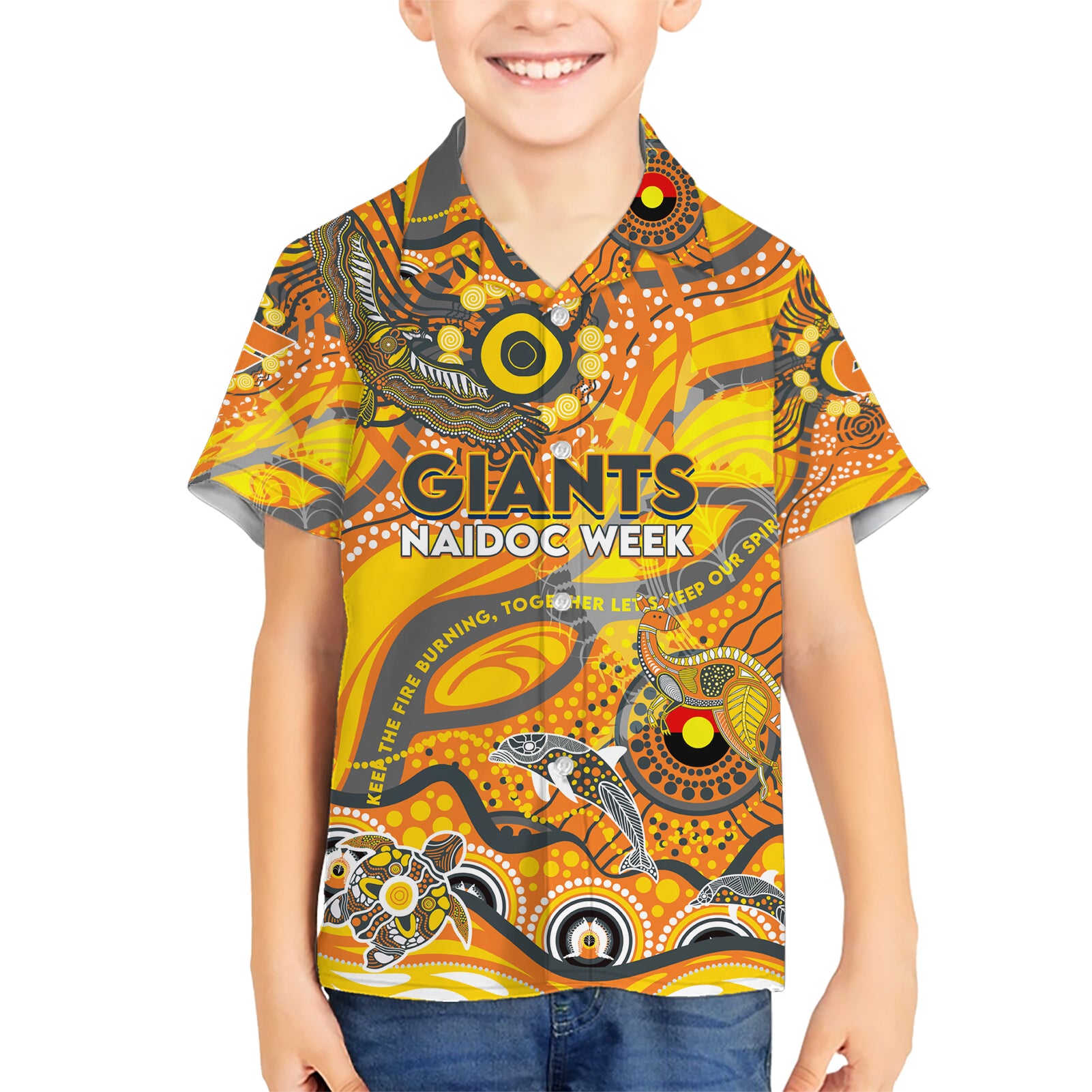 Custom NAIDOC Week 2024 Giants Hawaiian Shirt Aboriginal Animals Keep The Fire Burning - Vibe Hoodie Shop