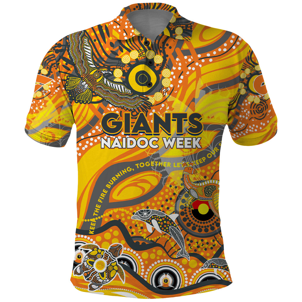 Custom NAIDOC Week 2024 Giants Polo Shirt Aboriginal Animals Keep The Fire Burning - Vibe Hoodie Shop
