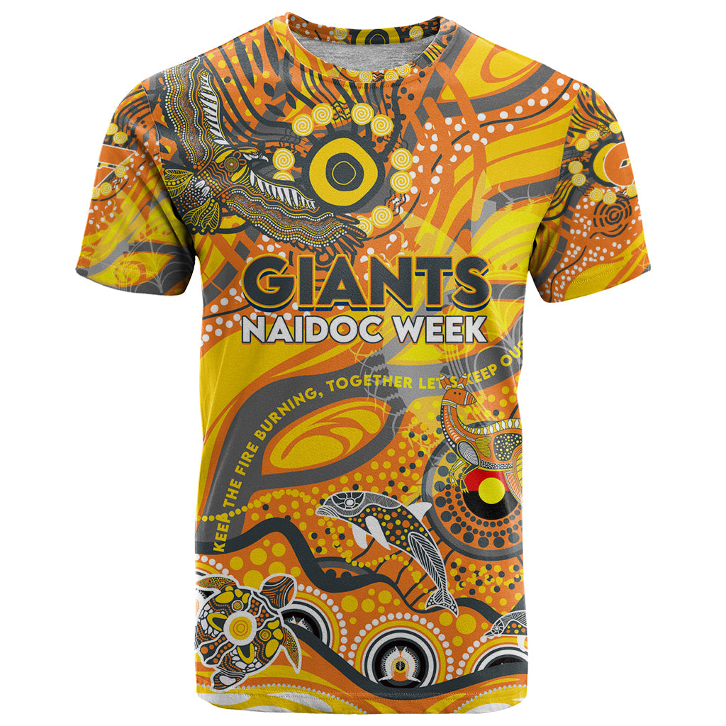 Custom NAIDOC Week 2024 Giants T Shirt Aboriginal Animals Keep The Fire Burning - Vibe Hoodie Shop