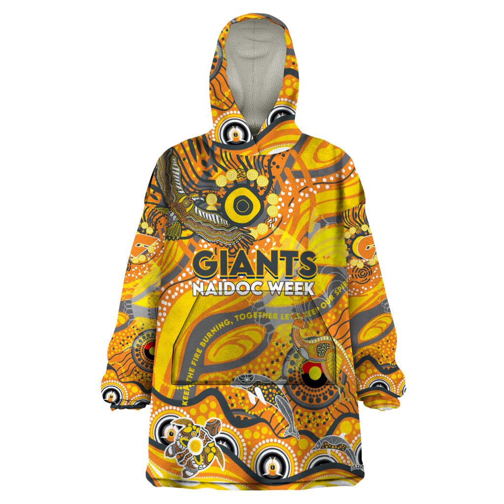 Custom NAIDOC Week 2024 Giants Wearable Blanket Hoodie Aboriginal Animals Keep The Fire Burning - Vibe Hoodie Shop