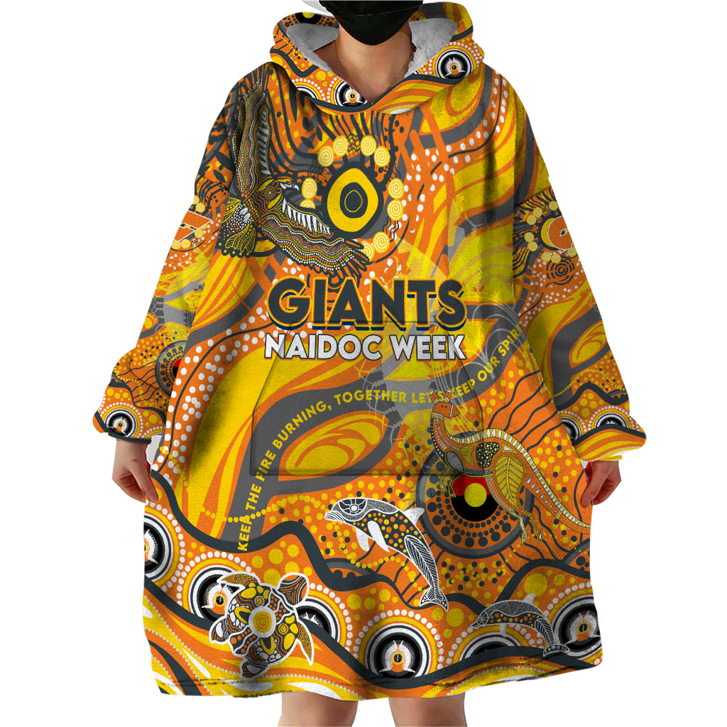 Custom NAIDOC Week 2024 Giants Wearable Blanket Hoodie Aboriginal Animals Keep The Fire Burning - Vibe Hoodie Shop