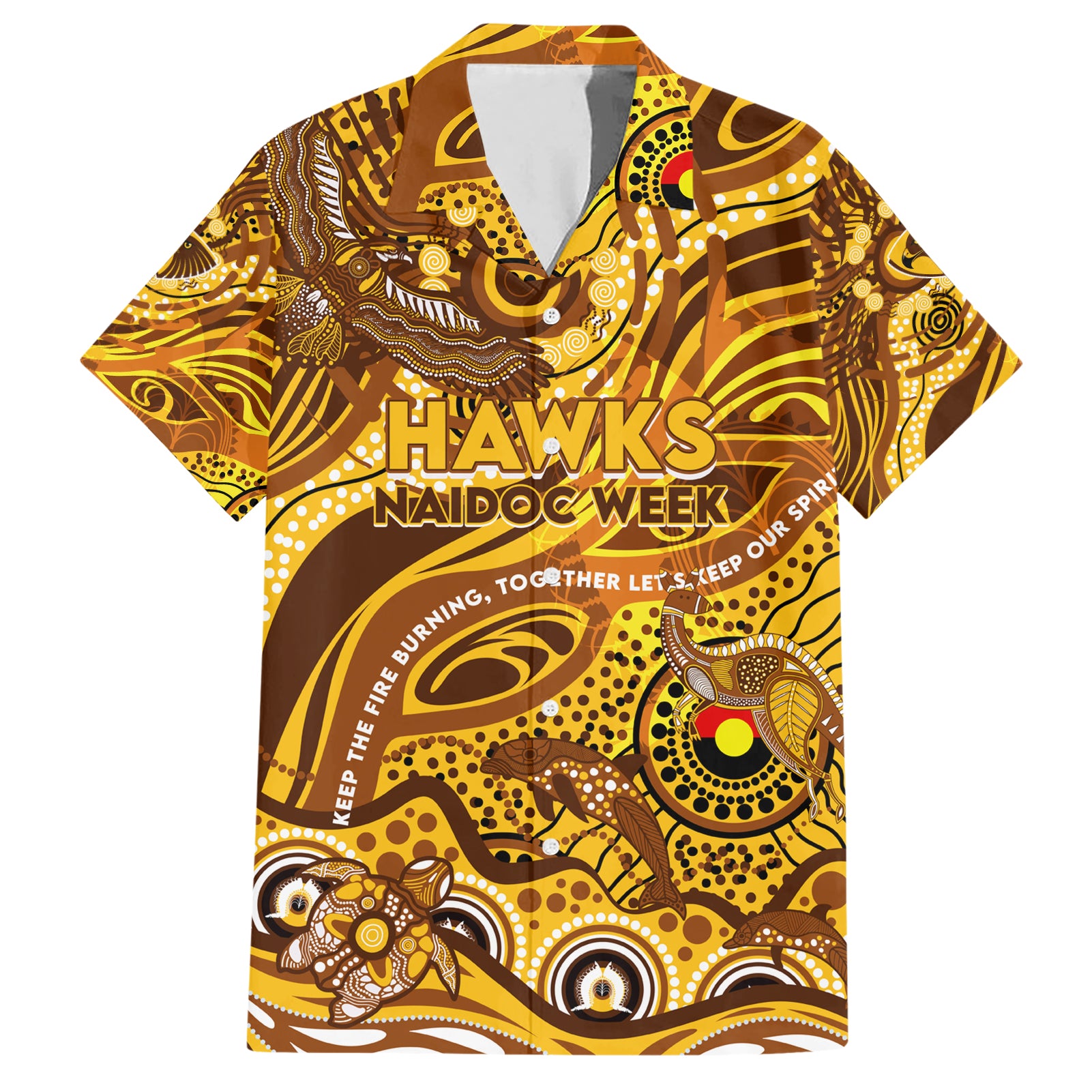 Custom NAIDOC Week 2024 Hawks Hawaiian Shirt Aboriginal Animals Keep The Fire Burning - Vibe Hoodie Shop