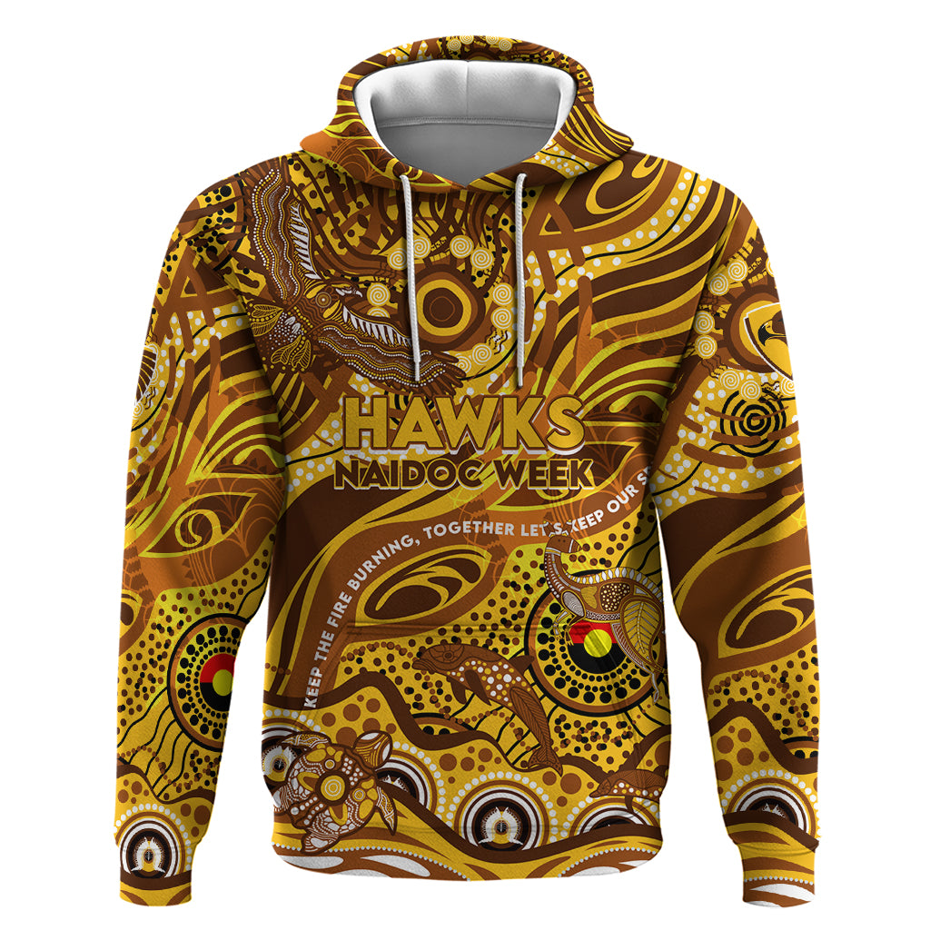 Custom NAIDOC Week 2024 Hawks Hoodie Aboriginal Animals Keep The Fire Burning - Vibe Hoodie Shop