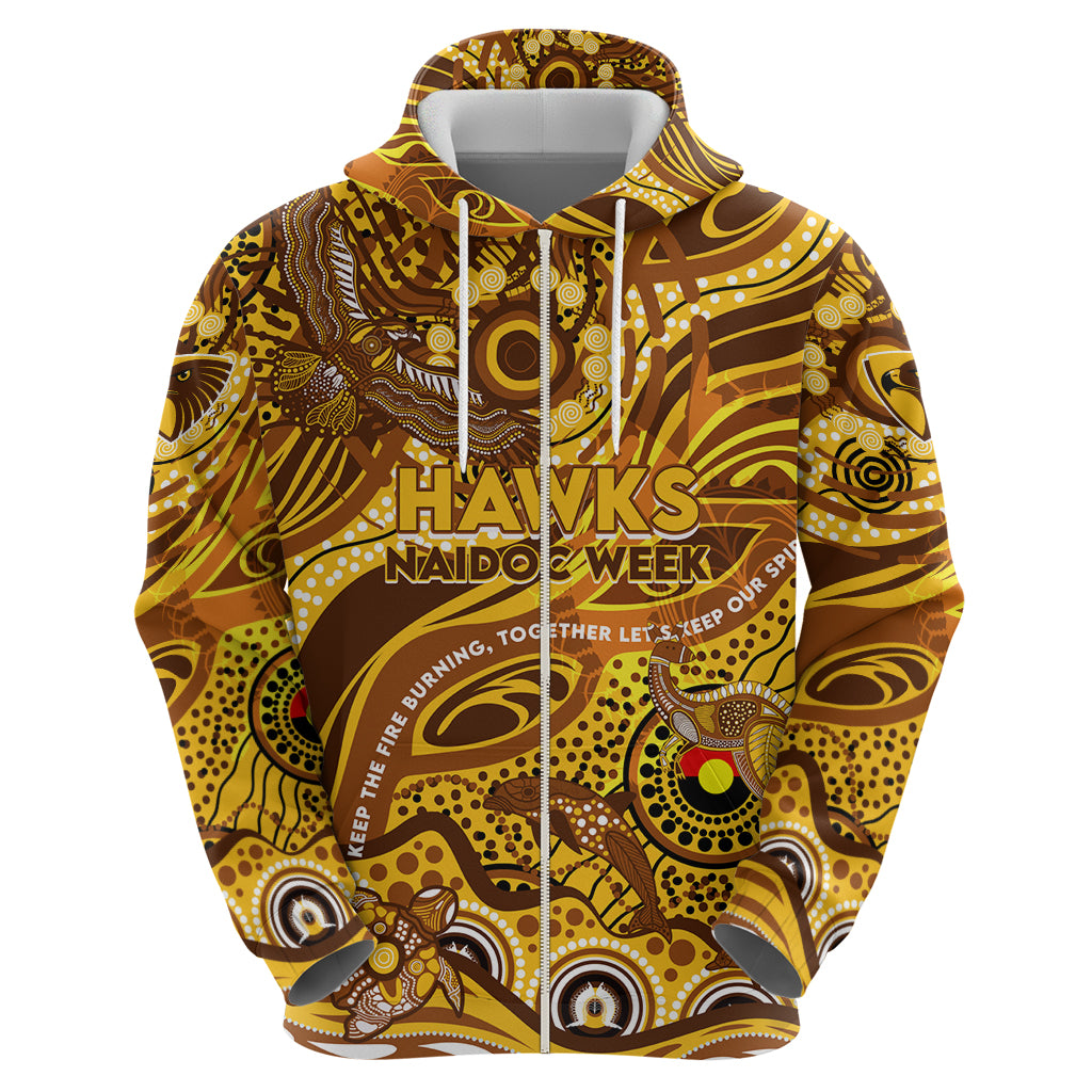Custom NAIDOC Week 2024 Hawks Hoodie Aboriginal Animals Keep The Fire Burning - Vibe Hoodie Shop