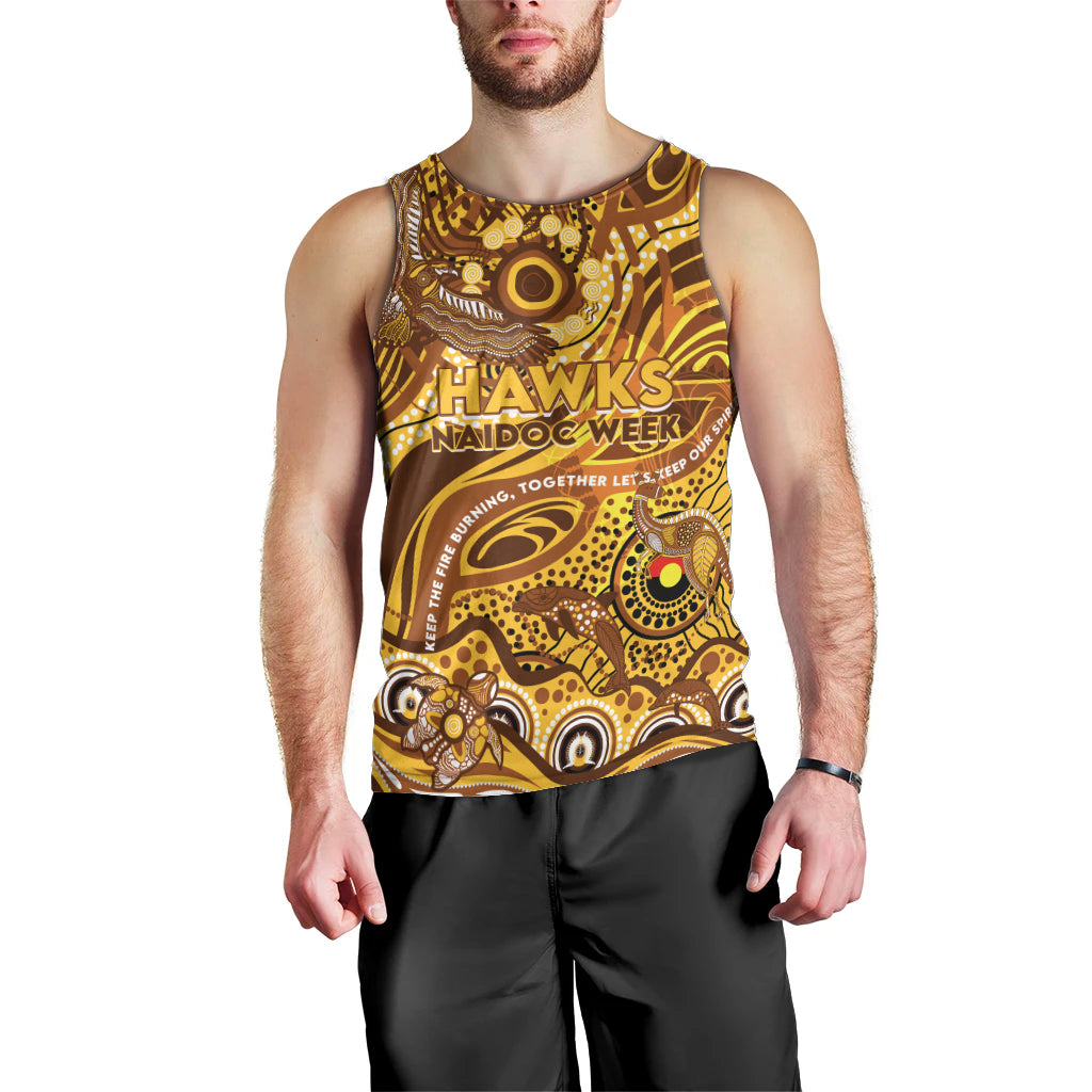 Custom NAIDOC Week 2024 Hawks Men Tank Top Aboriginal Animals Keep The Fire Burning - Vibe Hoodie Shop