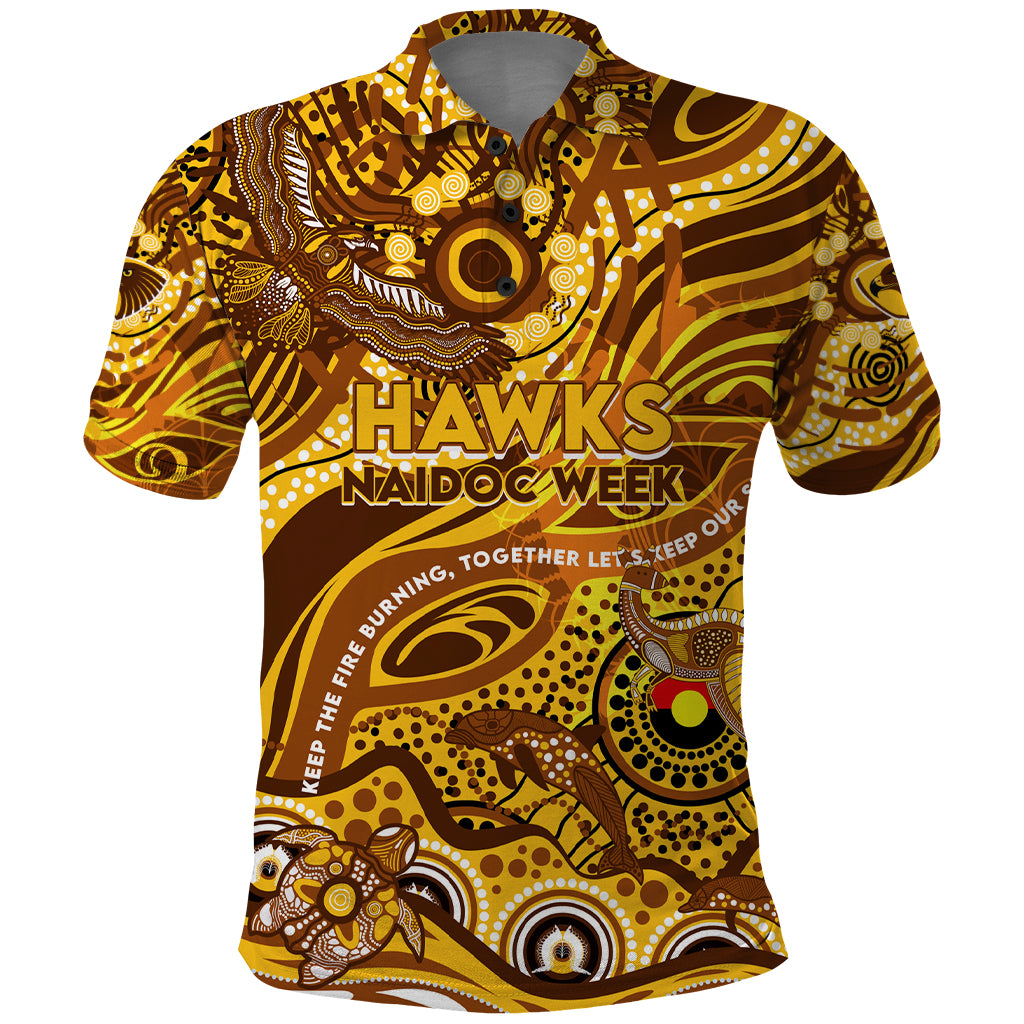 Custom NAIDOC Week 2024 Hawks Polo Shirt Aboriginal Animals Keep The Fire Burning - Vibe Hoodie Shop