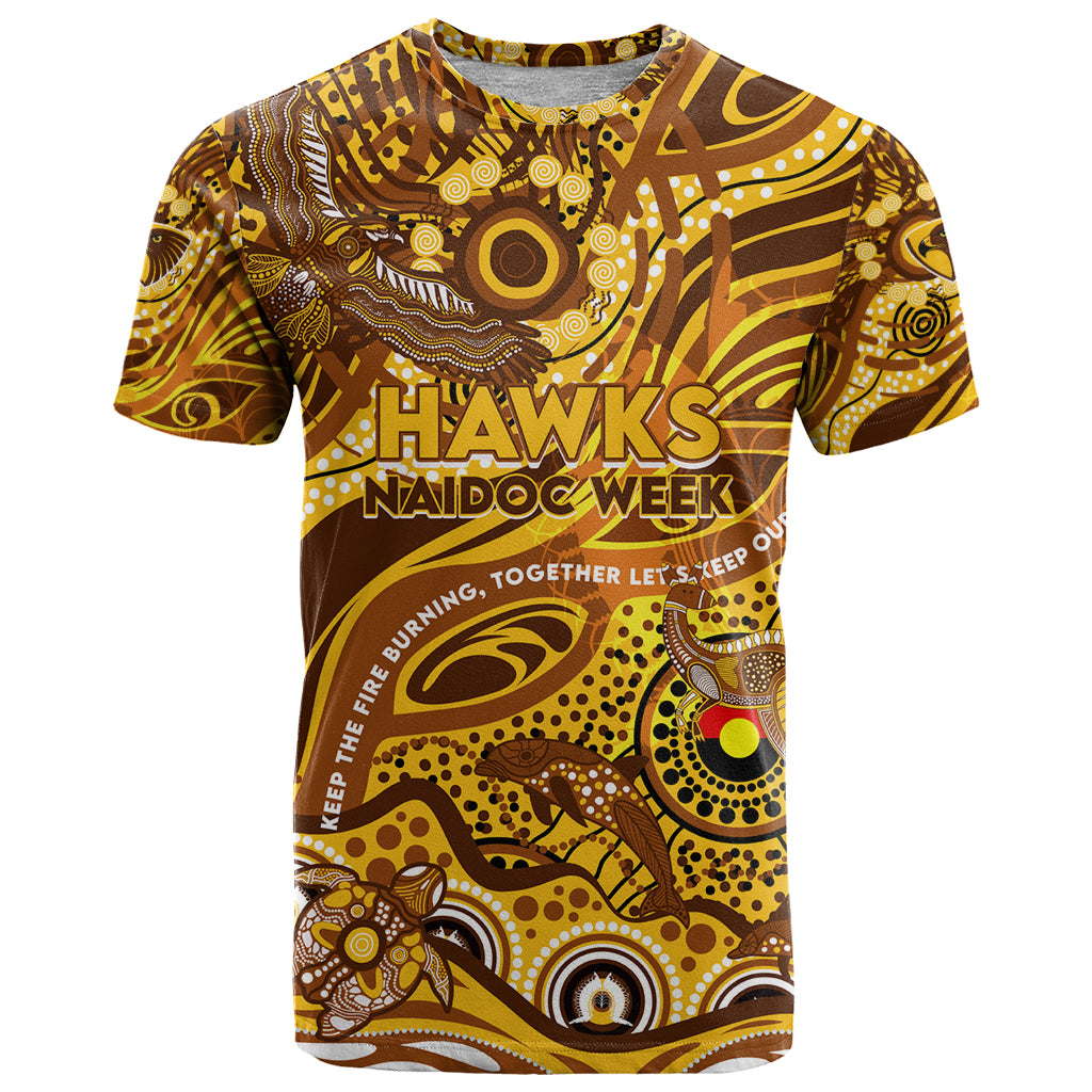 Custom NAIDOC Week 2024 Hawks T Shirt Aboriginal Animals Keep The Fire Burning - Vibe Hoodie Shop