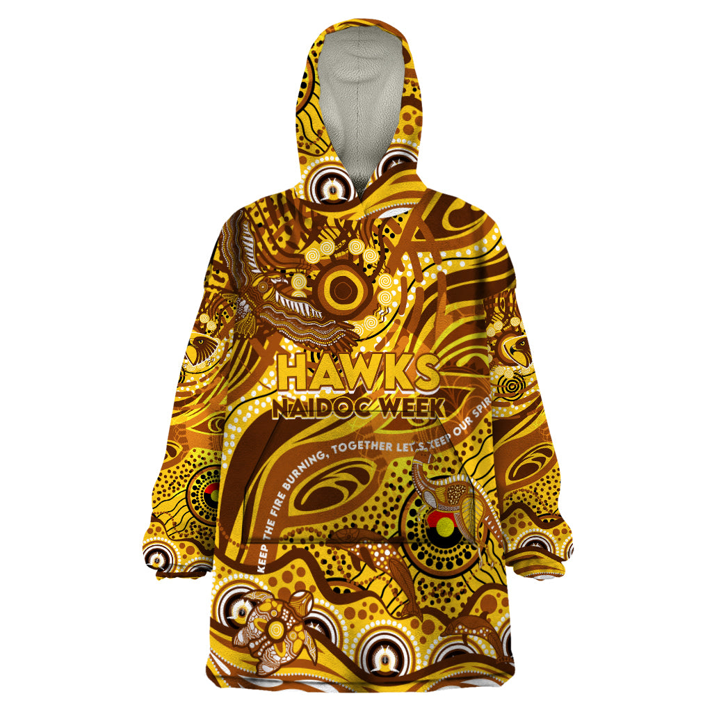 Custom NAIDOC Week 2024 Hawks Wearable Blanket Hoodie Aboriginal Animals Keep The Fire Burning - Vibe Hoodie Shop