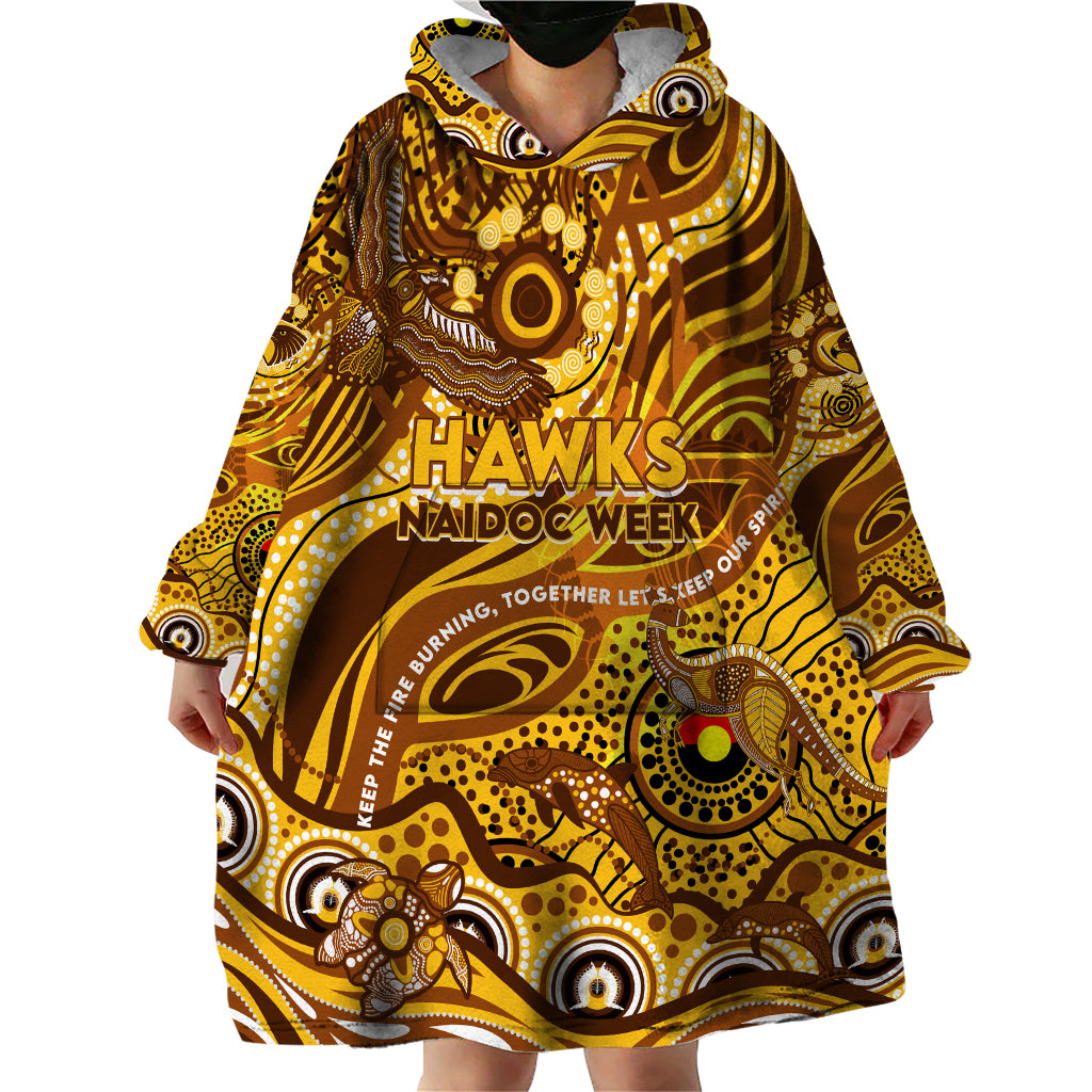 Custom NAIDOC Week 2024 Hawks Wearable Blanket Hoodie Aboriginal Animals Keep The Fire Burning - Vibe Hoodie Shop