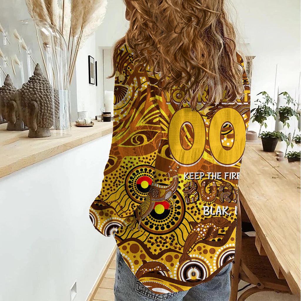 Custom NAIDOC Week 2024 Hawks Women Casual Shirt Aboriginal Animals Keep The Fire Burning - Vibe Hoodie Shop
