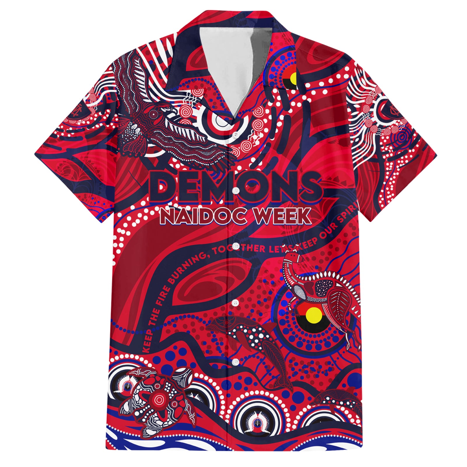 Custom NAIDOC Week 2024 Demons Hawaiian Shirt Aboriginal Animals Keep The Fire Burning - Vibe Hoodie Shop