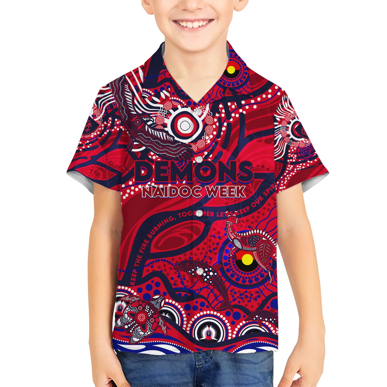 Custom NAIDOC Week 2024 Demons Hawaiian Shirt Aboriginal Animals Keep The Fire Burning - Vibe Hoodie Shop