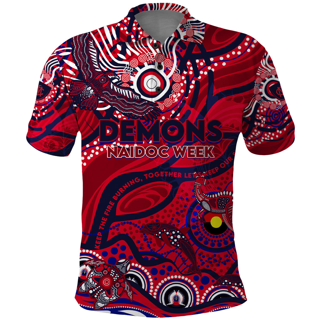 Custom NAIDOC Week 2024 Demons Polo Shirt Aboriginal Animals Keep The Fire Burning - Vibe Hoodie Shop