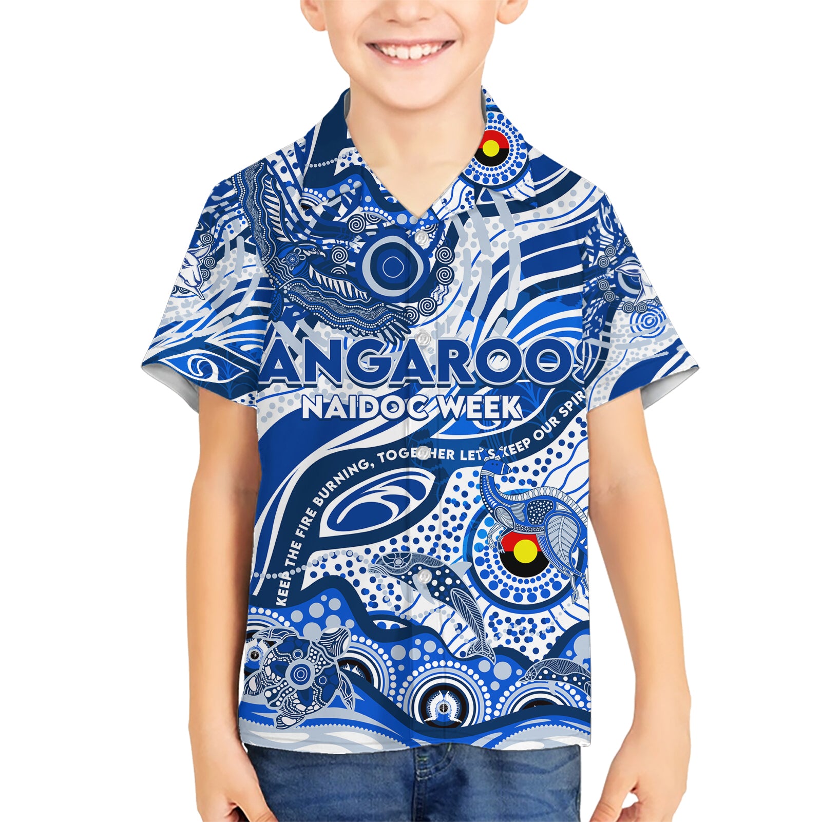 Custom NAIDOC Week 2024 Kangaroos Hawaiian Shirt Aboriginal Animals Keep The Fire Burning - Vibe Hoodie Shop