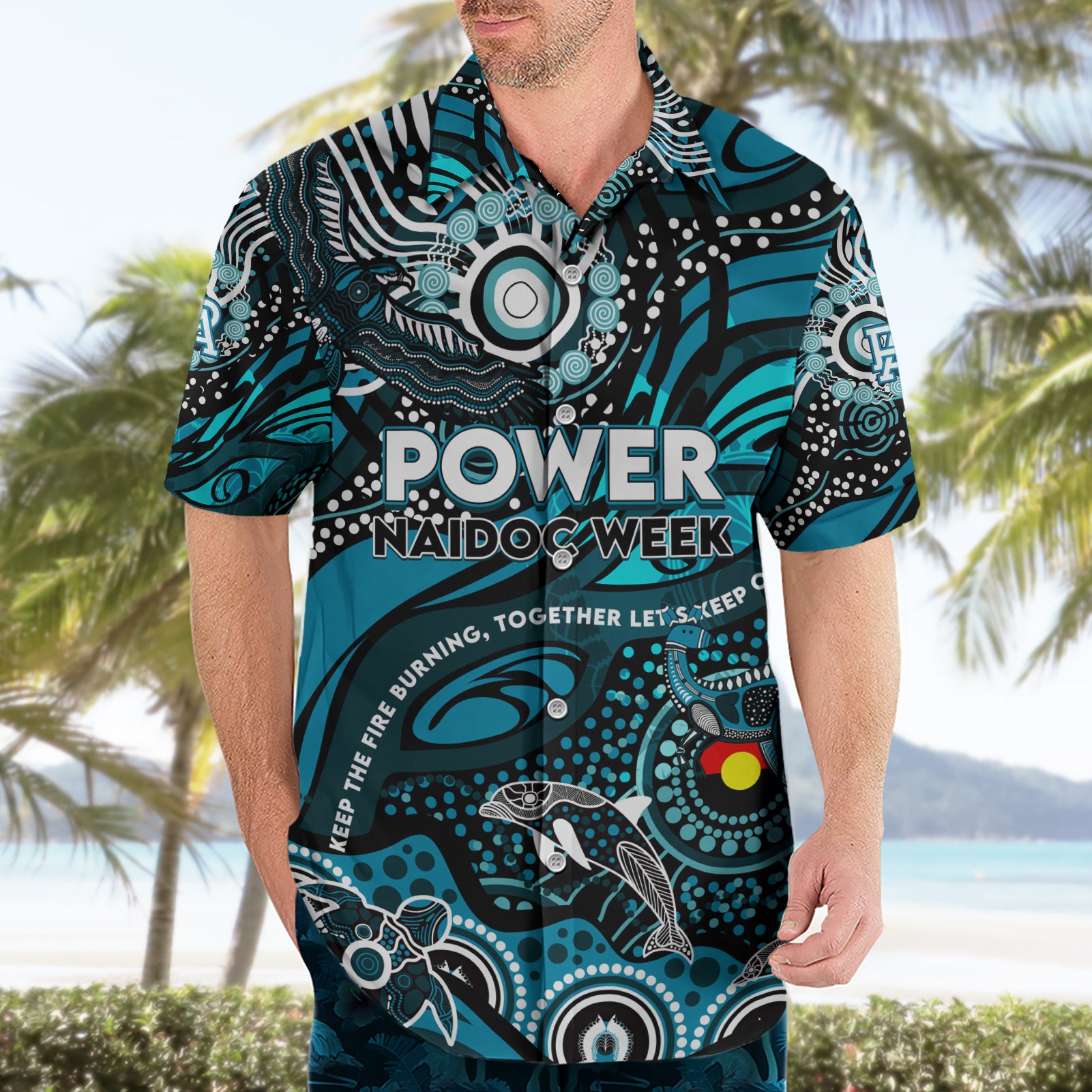 Custom NAIDOC Week 2024 Power Hawaiian Shirt Aboriginal Animals Keep The Fire Burning - Vibe Hoodie Shop