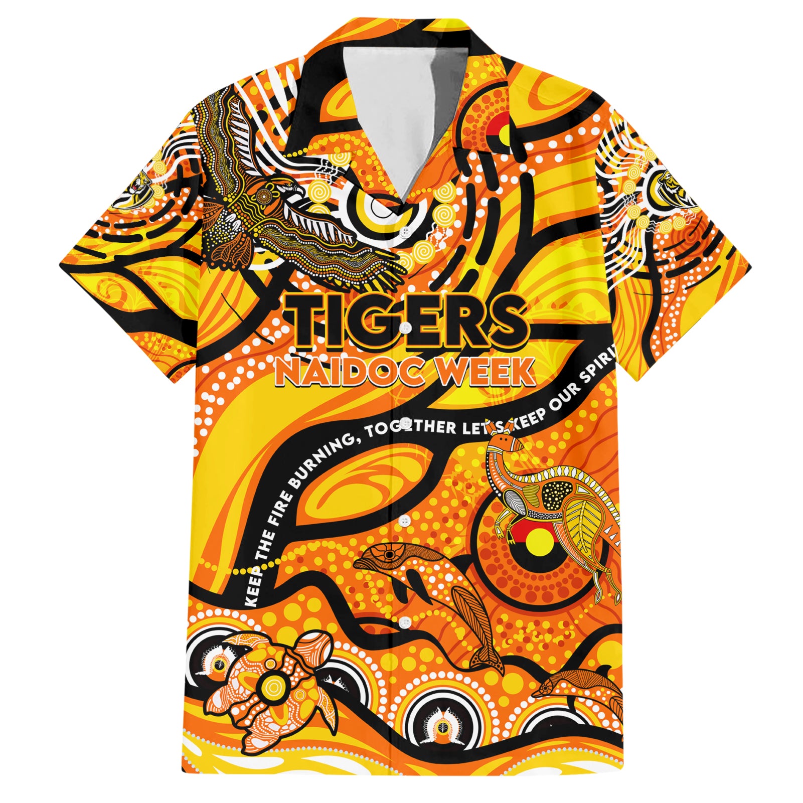 Custom NAIDOC Week 2024 Tiger Hawaiian Shirt Aboriginal Animals Keep The Fire Burning - Vibe Hoodie Shop