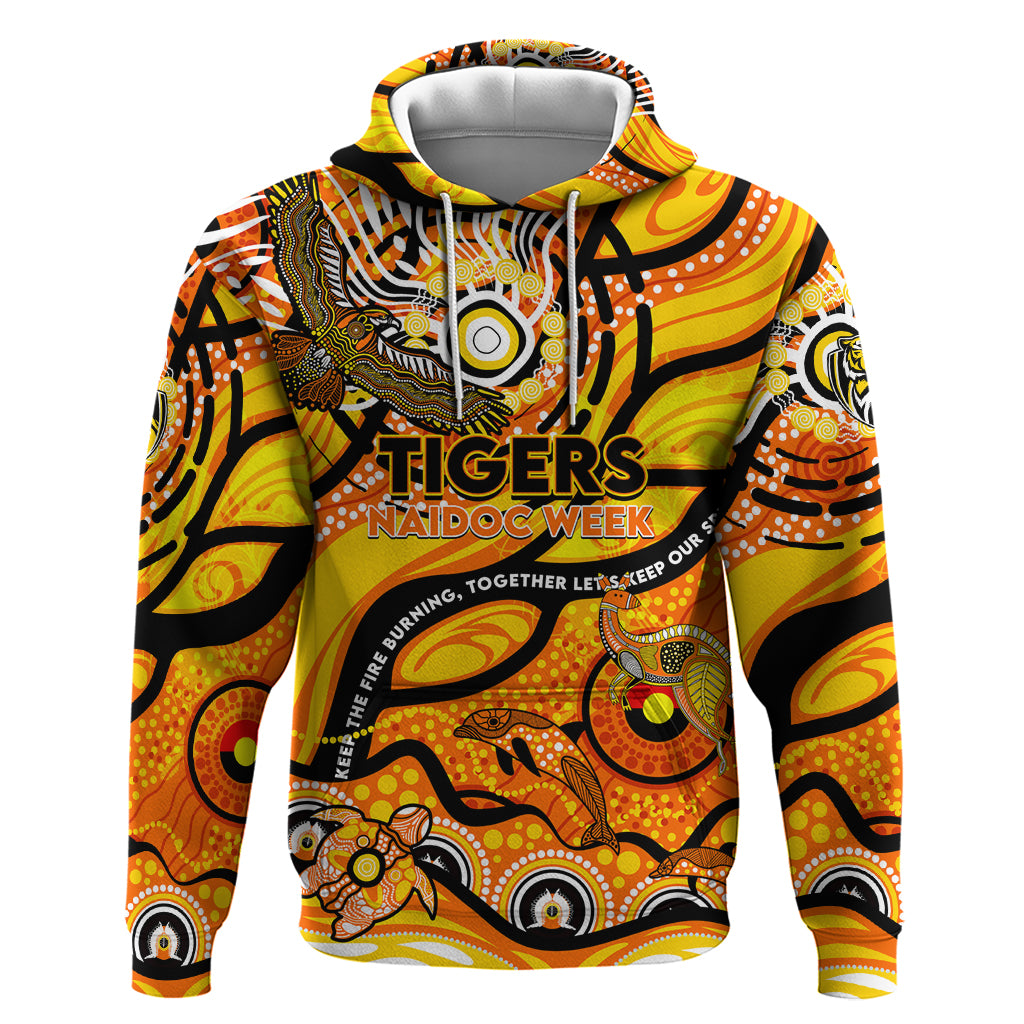 Custom NAIDOC Week 2024 Tiger Hoodie Aboriginal Animals Keep The Fire Burning - Vibe Hoodie Shop
