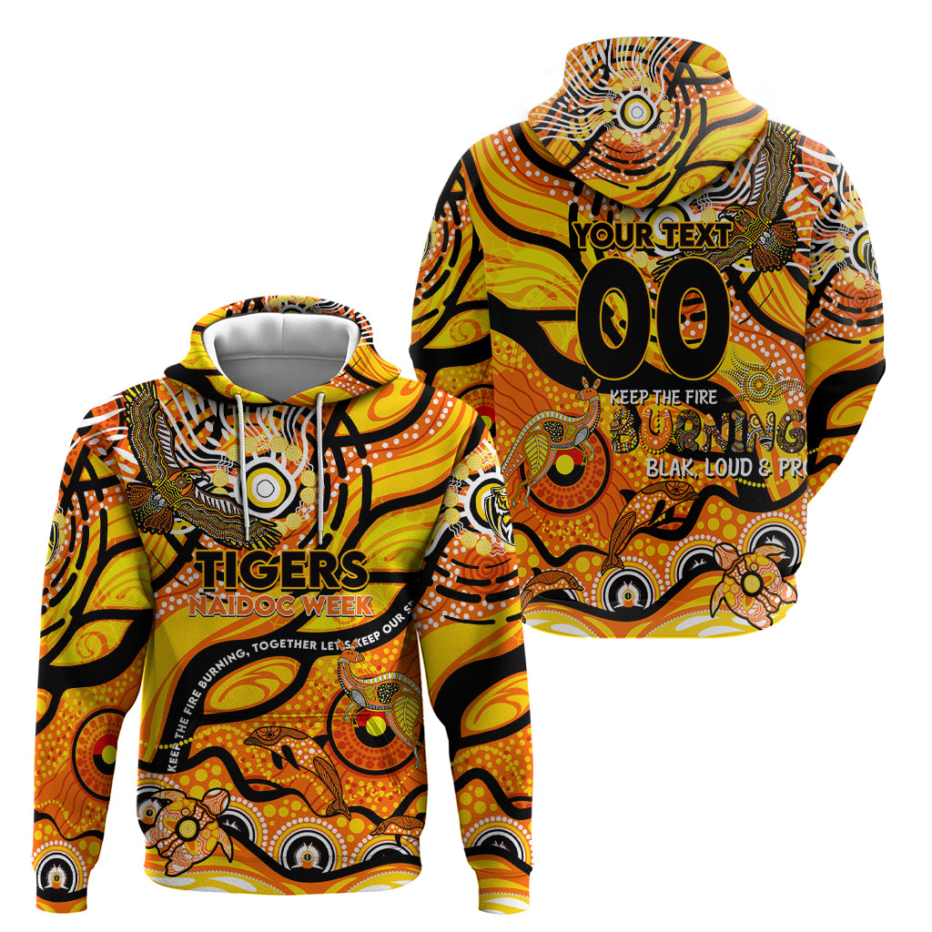 Custom NAIDOC Week 2024 Tiger Hoodie Aboriginal Animals Keep The Fire Burning - Vibe Hoodie Shop