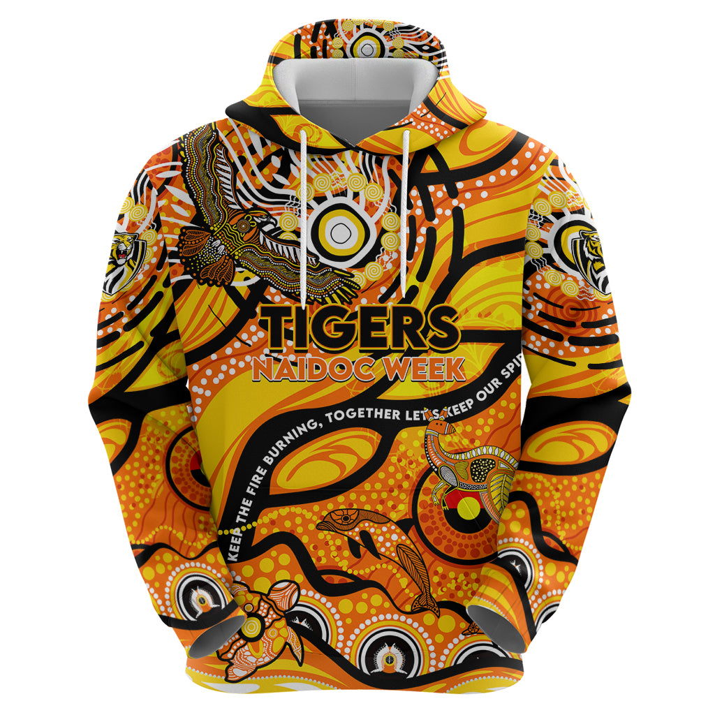 Custom NAIDOC Week 2024 Tiger Hoodie Aboriginal Animals Keep The Fire Burning - Vibe Hoodie Shop