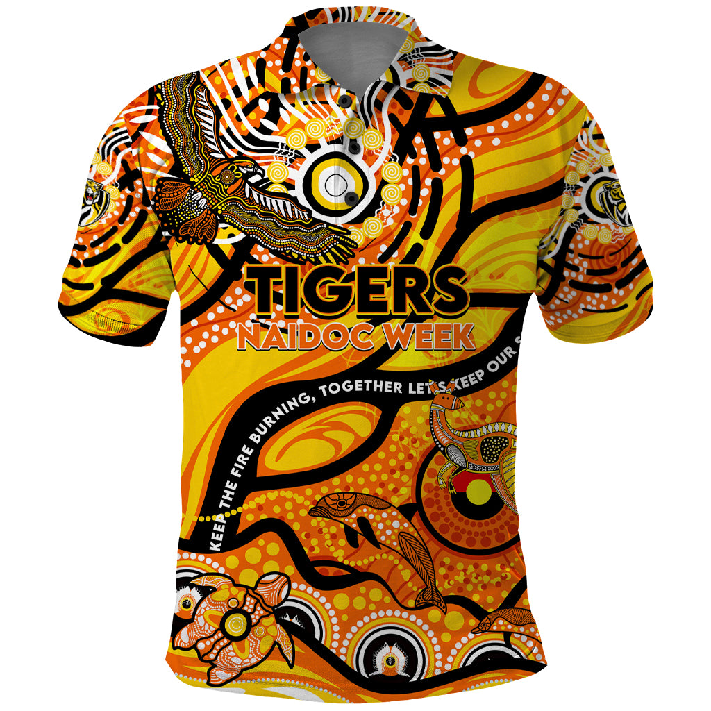 Custom NAIDOC Week 2024 Tiger Polo Shirt Aboriginal Animals Keep The Fire Burning - Vibe Hoodie Shop