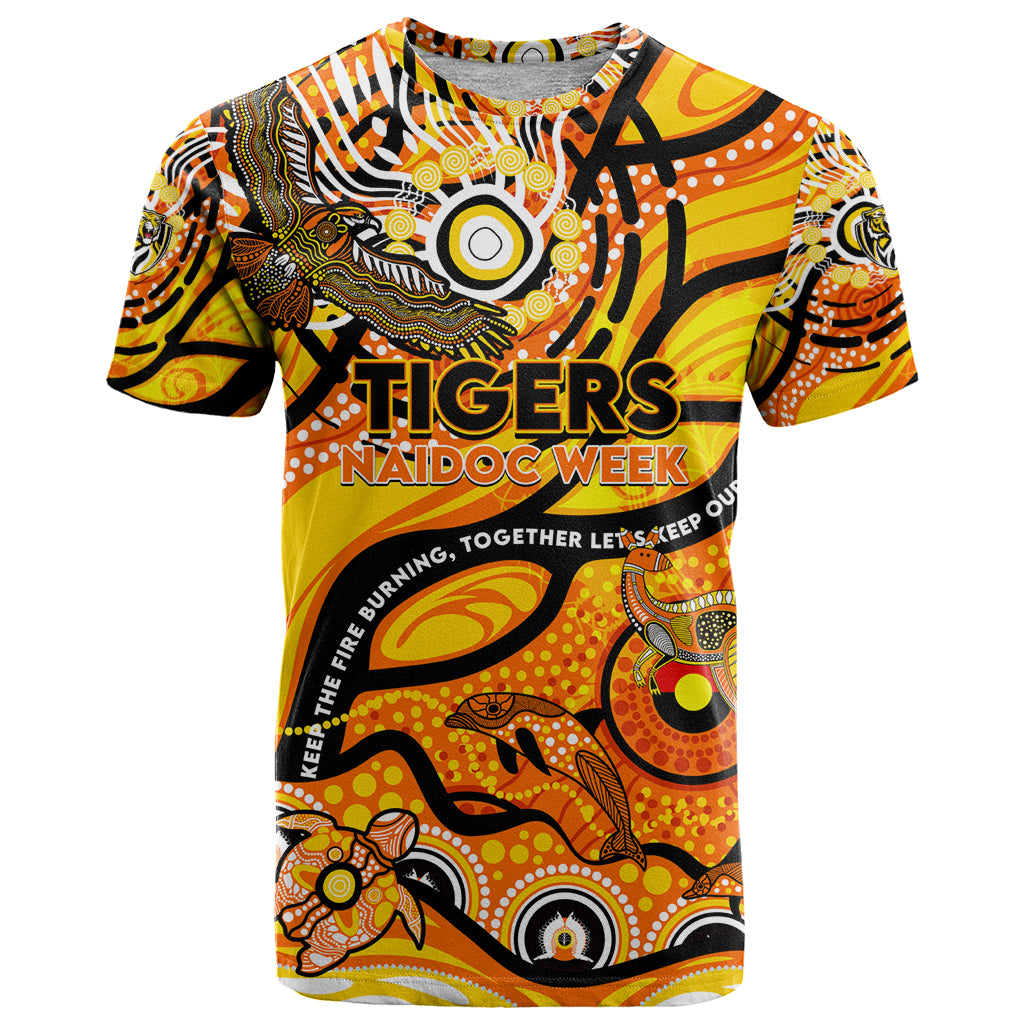 Custom NAIDOC Week 2024 Tiger T Shirt Aboriginal Animals Keep The Fire Burning - Vibe Hoodie Shop