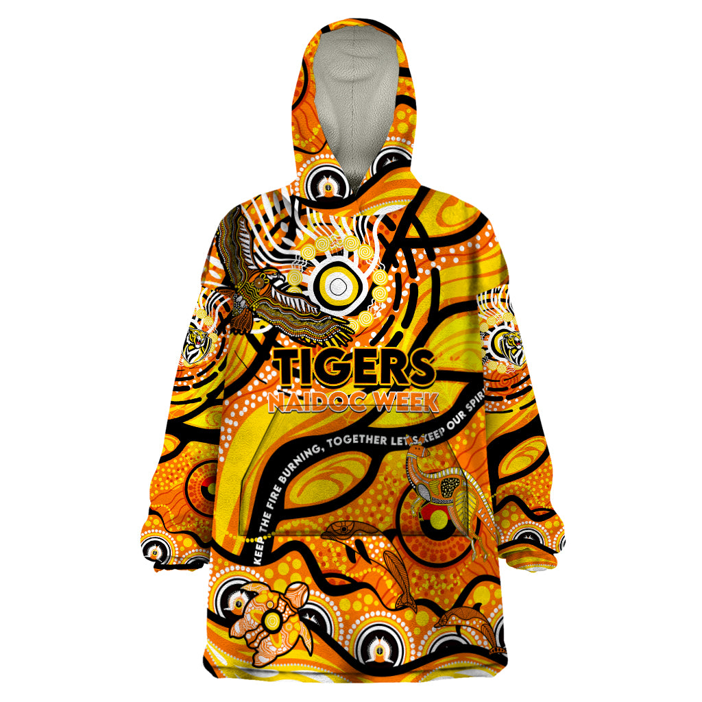 Custom NAIDOC Week 2024 Tiger Wearable Blanket Hoodie Aboriginal Animals Keep The Fire Burning - Vibe Hoodie Shop