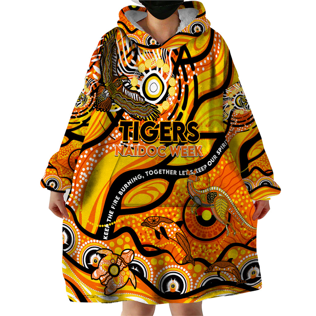 Custom NAIDOC Week 2024 Tiger Wearable Blanket Hoodie Aboriginal Animals Keep The Fire Burning - Vibe Hoodie Shop