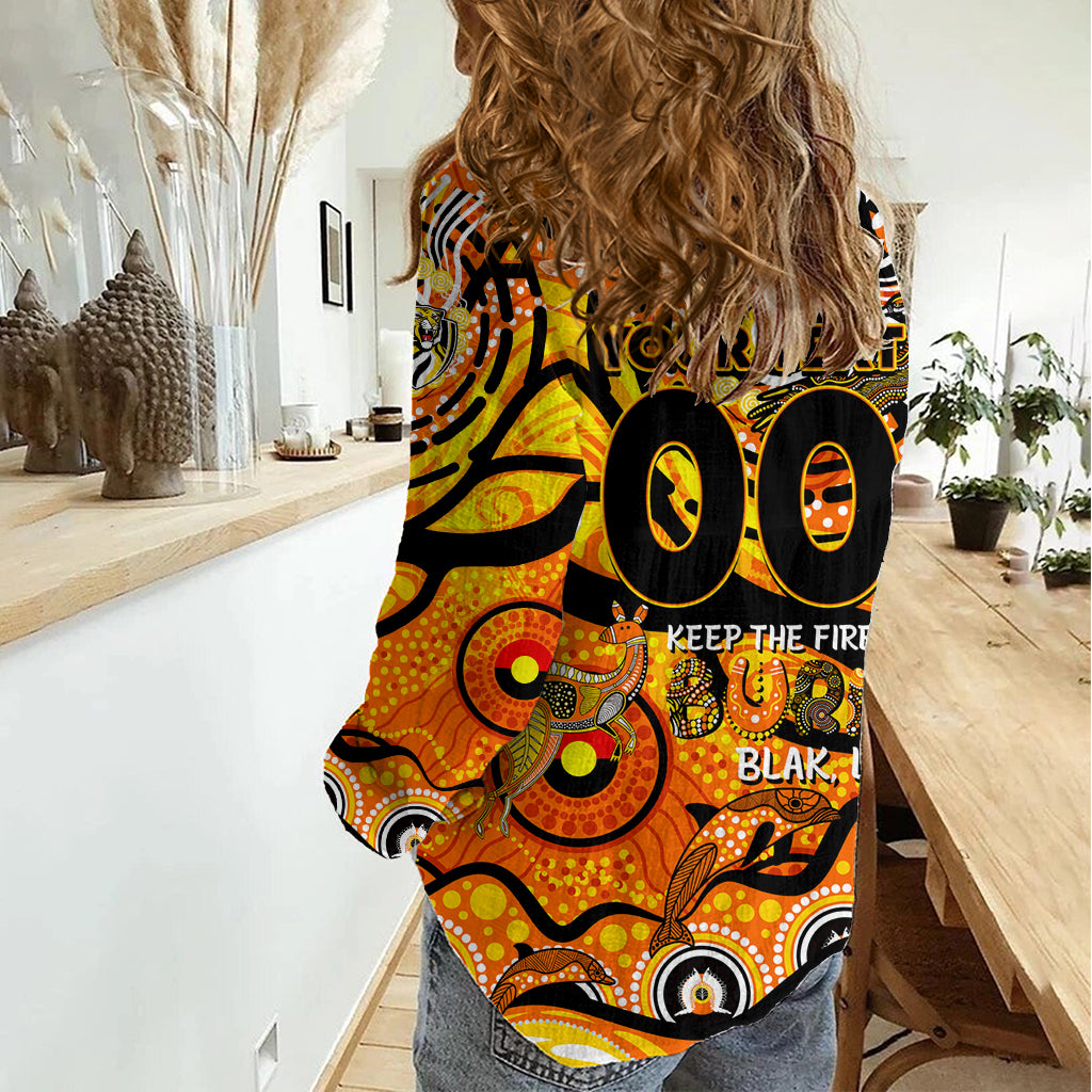 Custom NAIDOC Week 2024 Tiger Women Casual Shirt Aboriginal Animals Keep The Fire Burning - Vibe Hoodie Shop