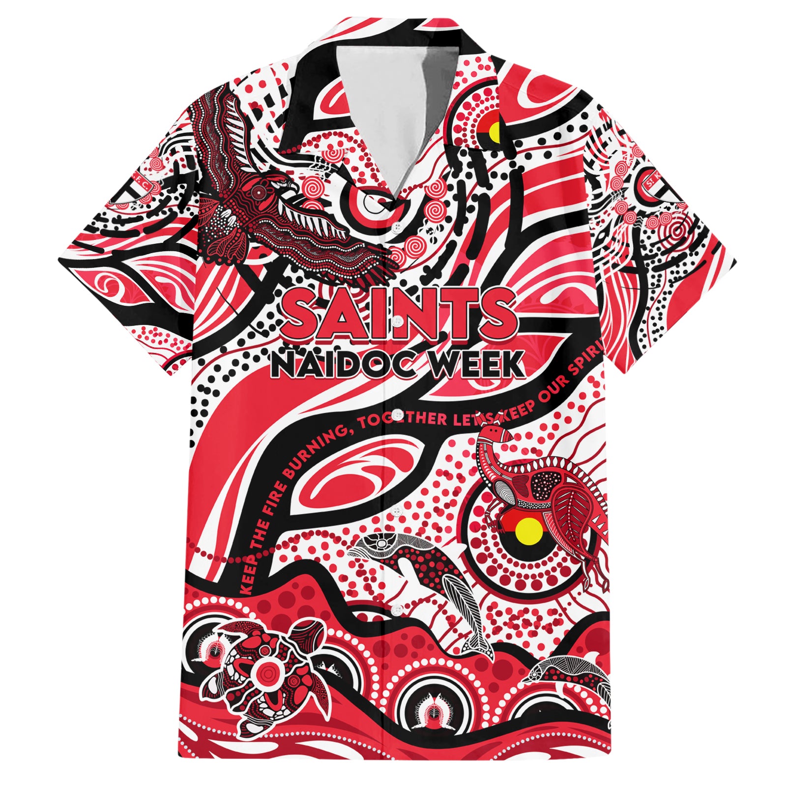 Custom NAIDOC Week 2024 Saints Hawaiian Shirt Aboriginal Animals Keep The Fire Burning - Vibe Hoodie Shop