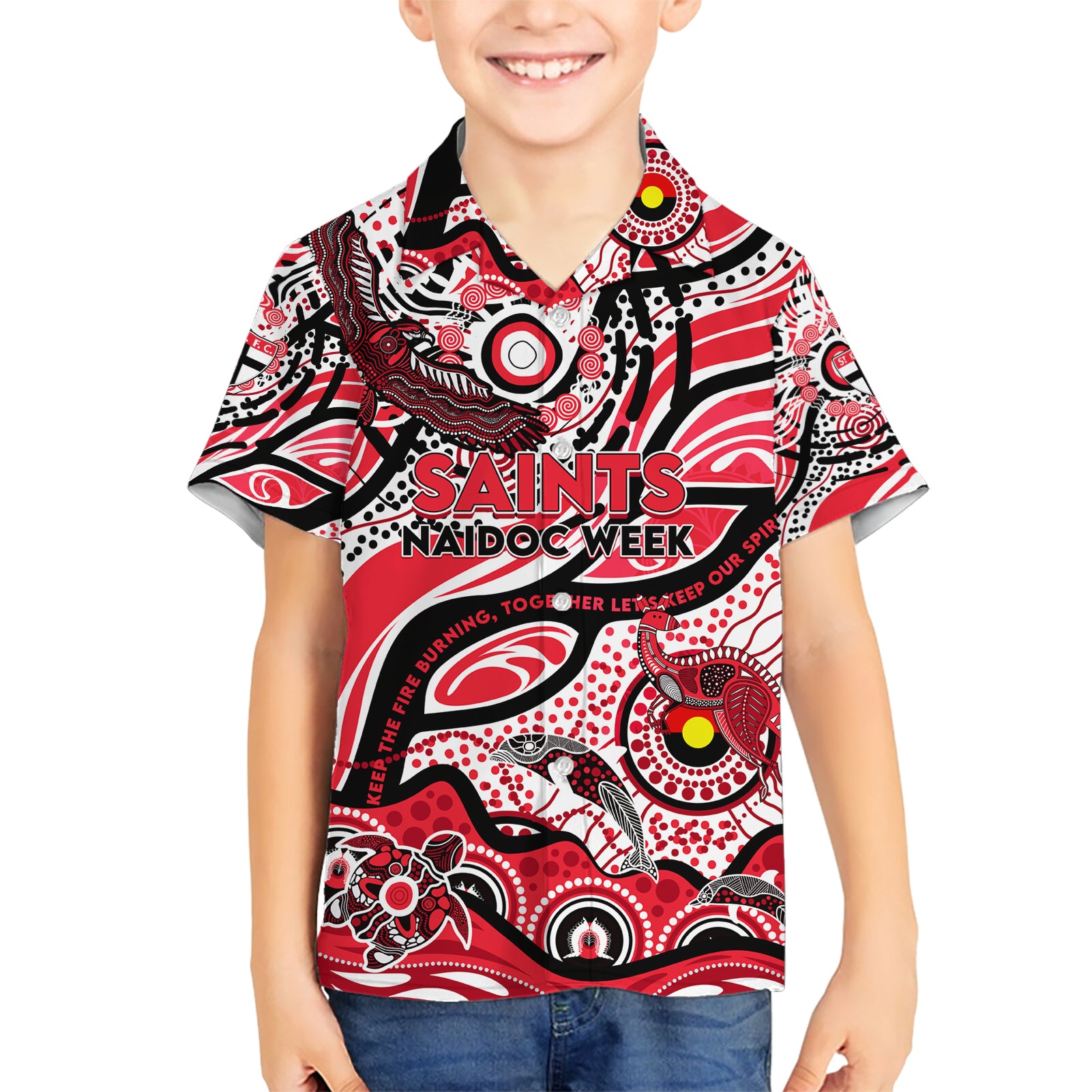 Custom NAIDOC Week 2024 Saints Hawaiian Shirt Aboriginal Animals Keep The Fire Burning - Vibe Hoodie Shop