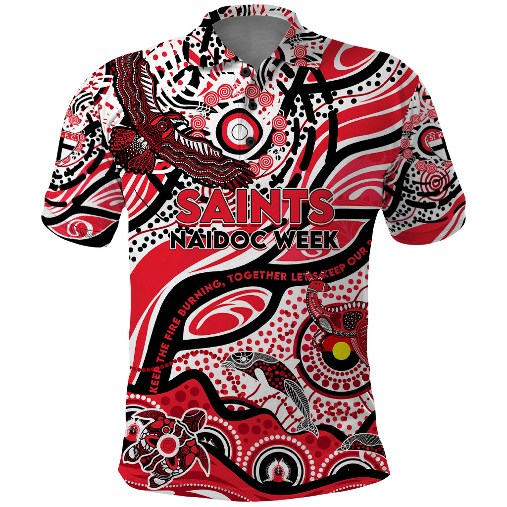 Custom NAIDOC Week 2024 Saints Polo Shirt Aboriginal Animals Keep The Fire Burning - Vibe Hoodie Shop
