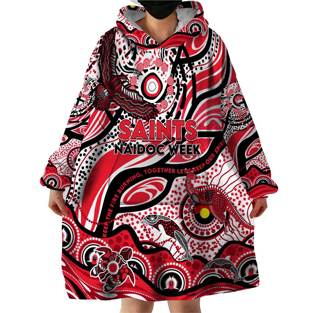 Custom NAIDOC Week 2024 Saints Wearable Blanket Hoodie Aboriginal Animals Keep The Fire Burning - Vibe Hoodie Shop