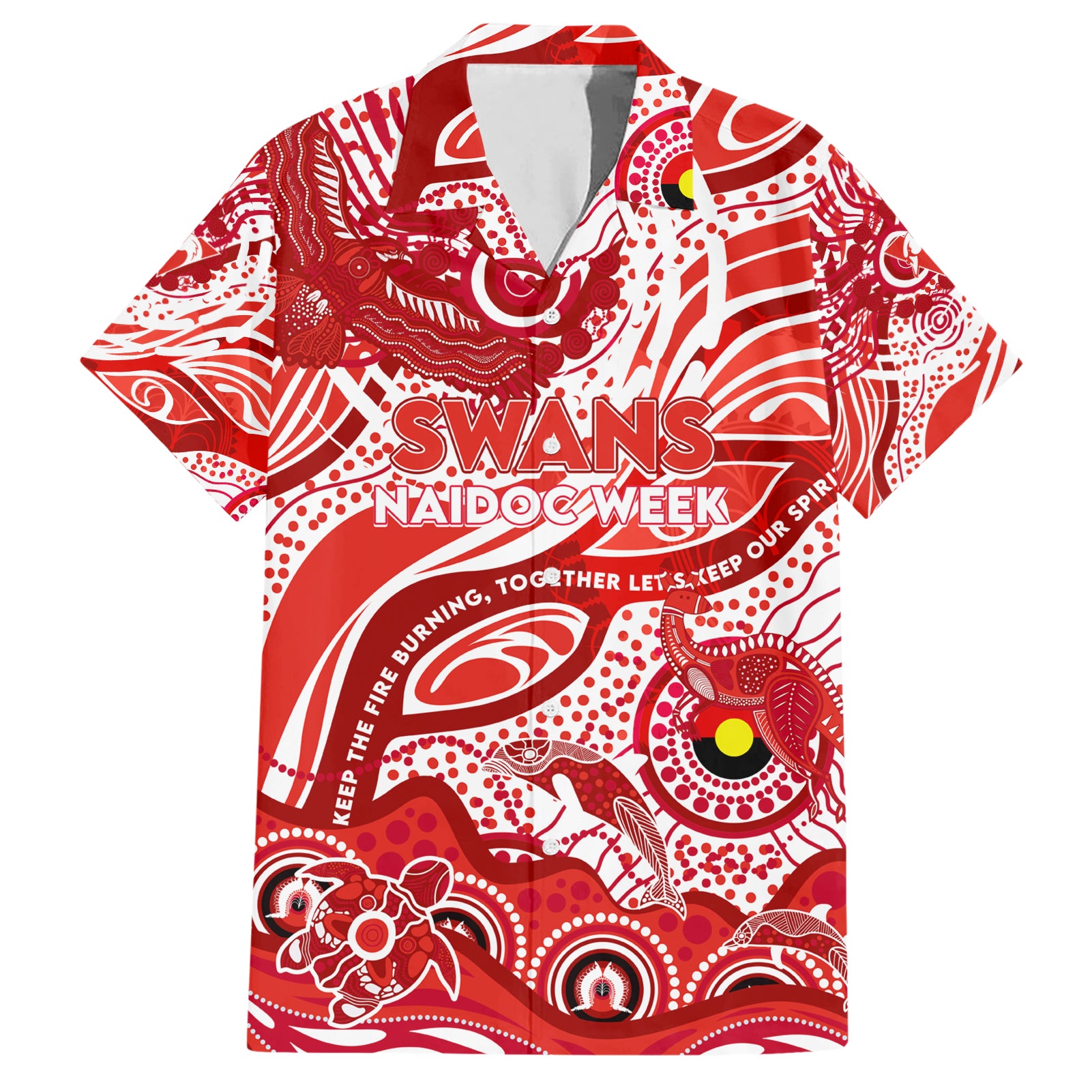 Custom NAIDOC Week 2024 Swans Hawaiian Shirt Aboriginal Animals Keep The Fire Burning - Vibe Hoodie Shop