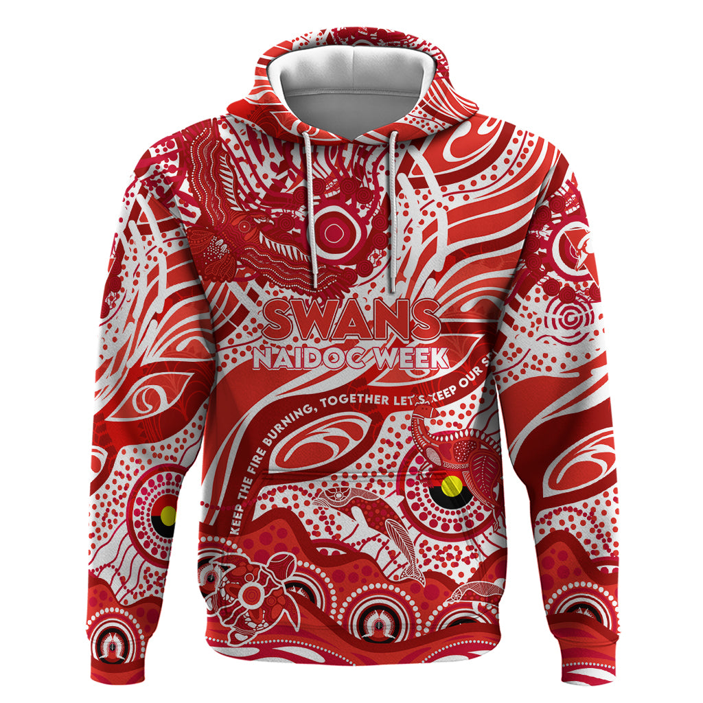 Custom NAIDOC Week 2024 Swans Hoodie Aboriginal Animals Keep The Fire Burning - Vibe Hoodie Shop