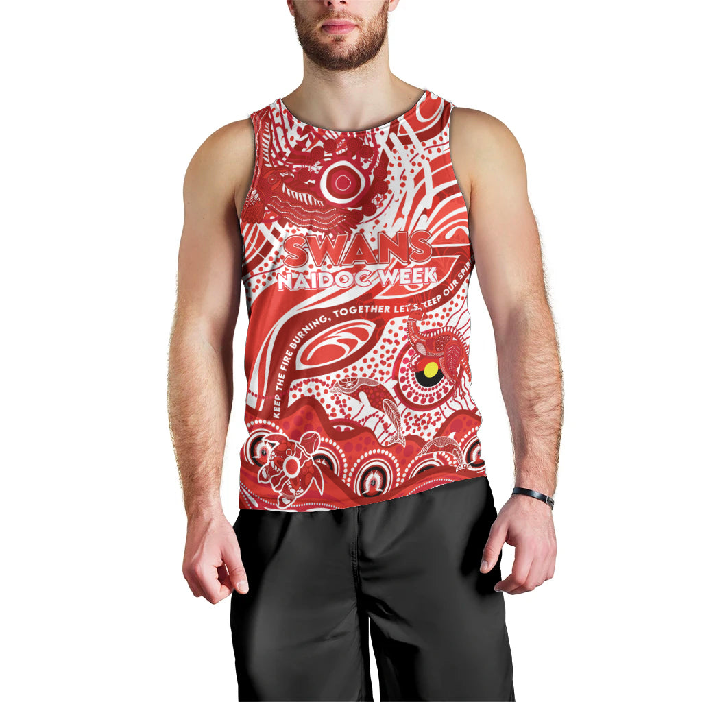 Custom NAIDOC Week 2024 Swans Men Tank Top Aboriginal Animals Keep The Fire Burning - Vibe Hoodie Shop