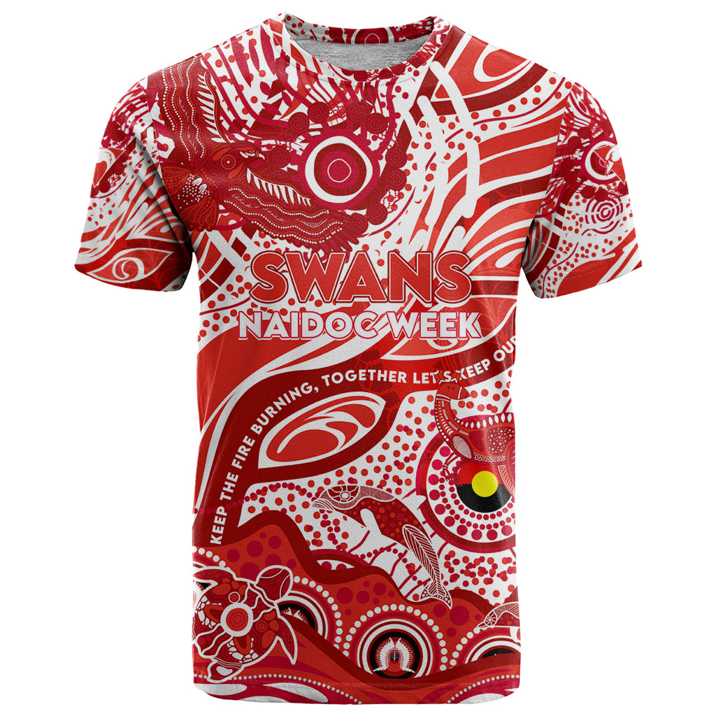 Custom NAIDOC Week 2024 Swans T Shirt Aboriginal Animals Keep The Fire Burning - Vibe Hoodie Shop