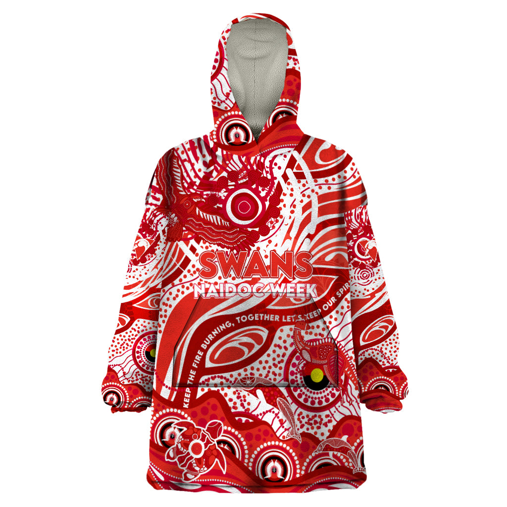 Custom NAIDOC Week 2024 Swans Wearable Blanket Hoodie Aboriginal Animals Keep The Fire Burning - Vibe Hoodie Shop