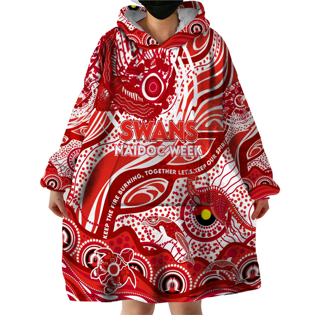 Custom NAIDOC Week 2024 Swans Wearable Blanket Hoodie Aboriginal Animals Keep The Fire Burning - Vibe Hoodie Shop