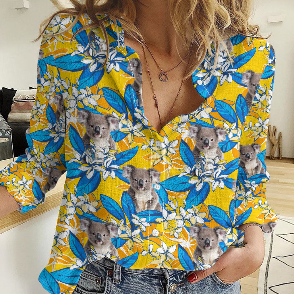 Koala Women Casual Shirt Plumeria Flowers - Vibe Hoodie Shop