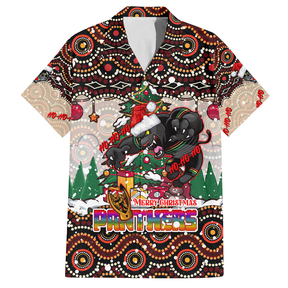 penrith-panthers-christmas-family-matching-long-sleeve-bodycon-dress-and-hawaiian-shirt-rugby-australia-mascot