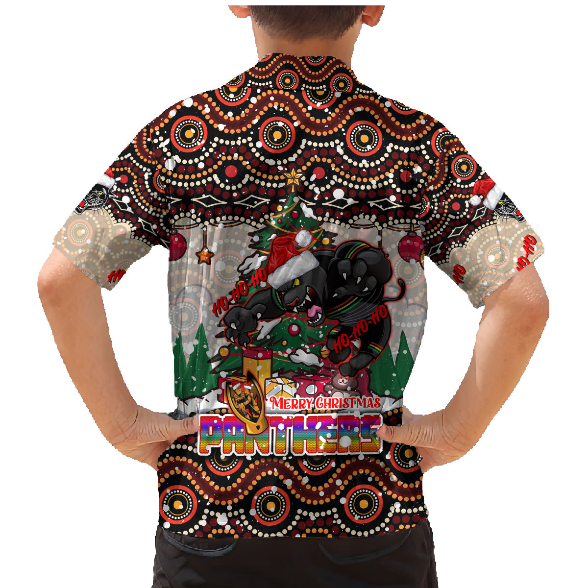 penrith-panthers-christmas-family-matching-mermaid-dress-and-hawaiian-shirt-rugby-australia-mascot