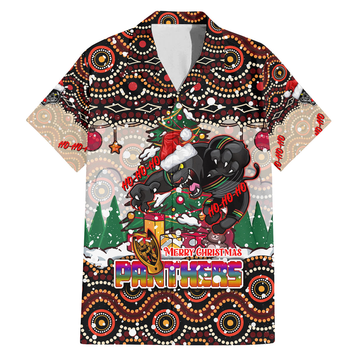 penrith-panthers-christmas-family-matching-mermaid-dress-and-hawaiian-shirt-rugby-australia-mascot