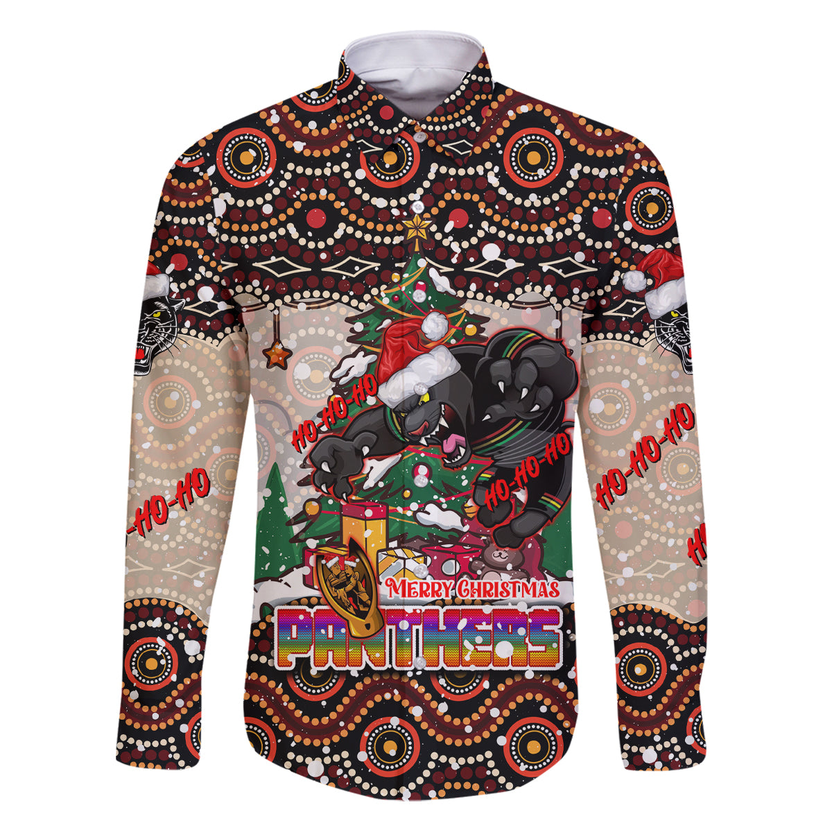 penrith-panthers-christmas-family-matching-puletasi-dress-and-hawaiian-shirt-rugby-australia-mascot