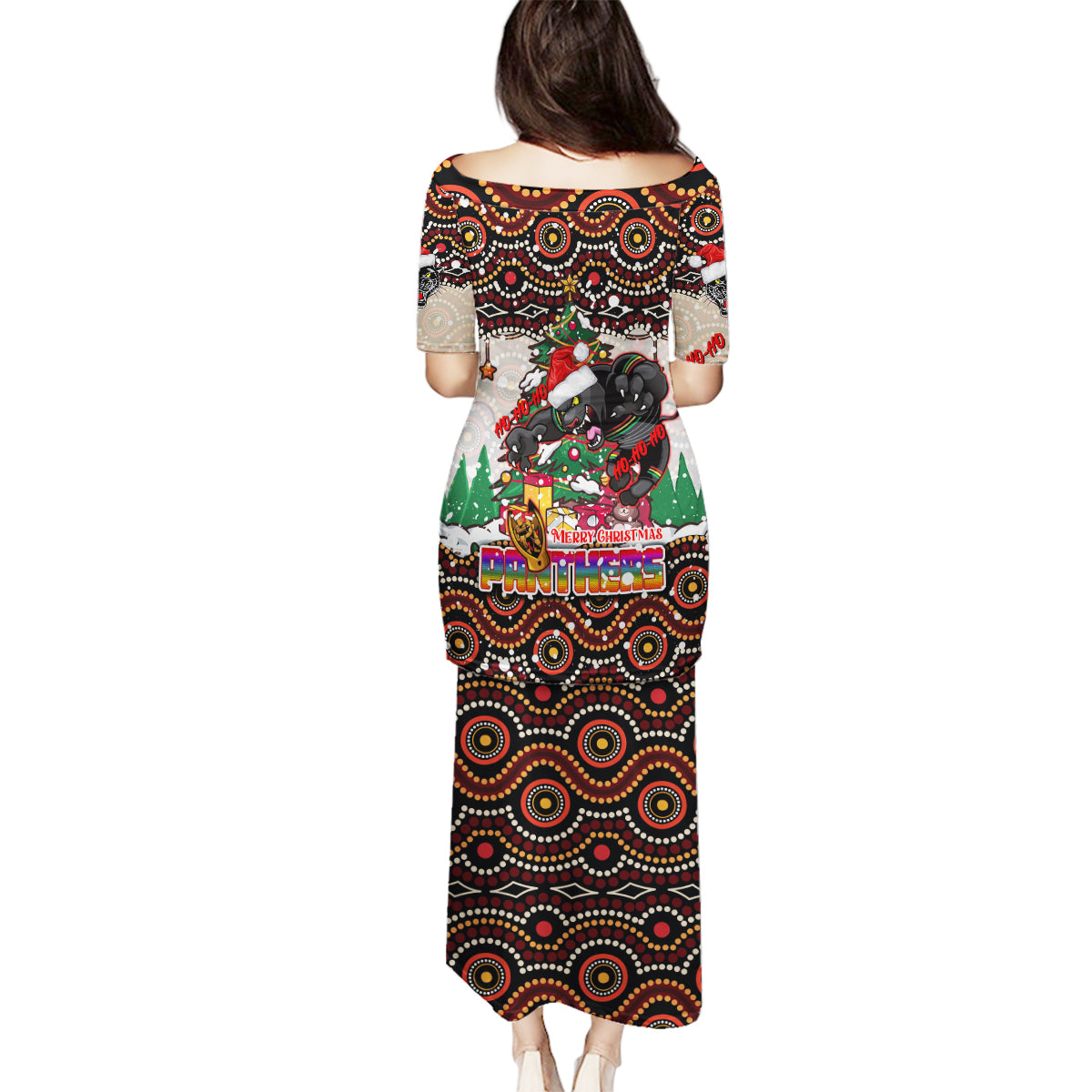 penrith-panthers-christmas-family-matching-puletasi-dress-and-hawaiian-shirt-rugby-australia-mascot