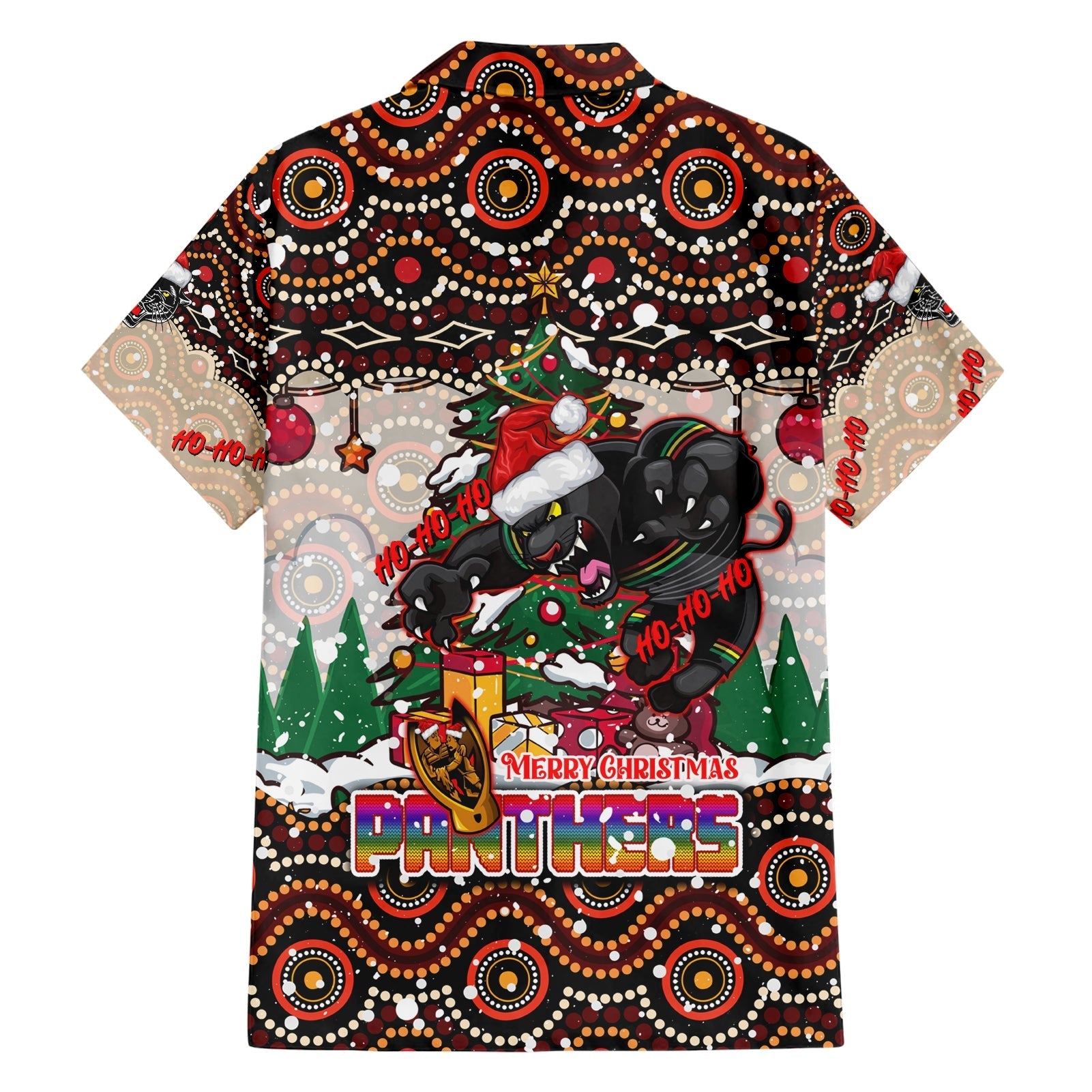 penrith-panthers-christmas-family-matching-short-sleeve-bodycon-dress-and-hawaiian-shirt-rugby-australia-mascot